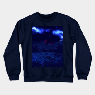 Digital collage and special processing. I am standing in field, and big, dark monster looking on me. Red and blue, blue lines. Crewneck Sweatshirt